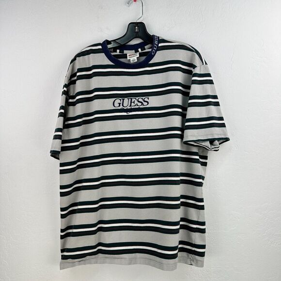 Guess Originals T-shirt Mens L Gray‎ Green Grunge Skate Punk Embroidered Logo - Picture 1 of 8